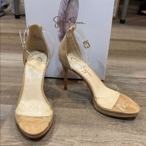 Jessica Simpson Nude and Clear Strap Daisile Heels, Women’s Size 8